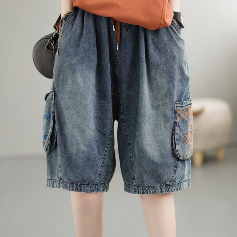 Kvinder Sommer Vintage Broderi Bomuld Denim Shorts