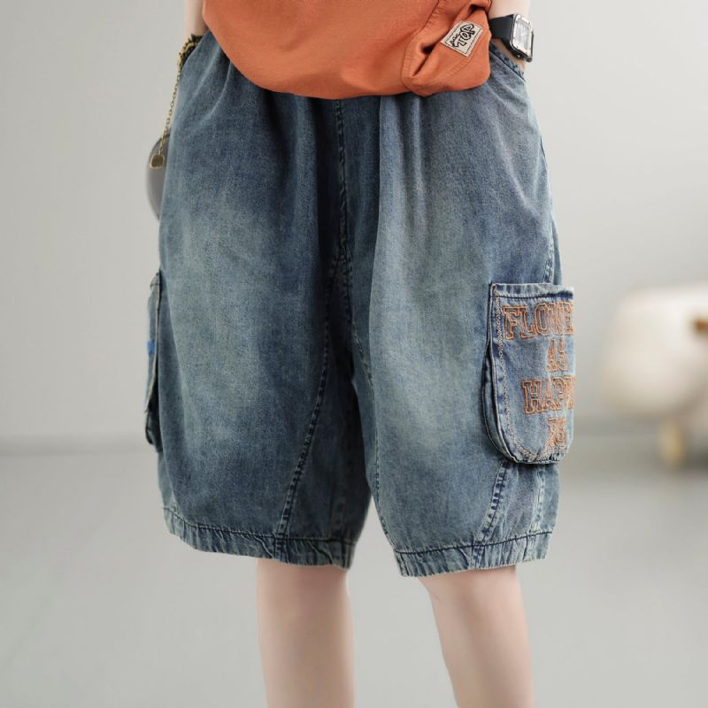 Kvinder Sommer Vintage Broderi Bomuld Denim Shorts