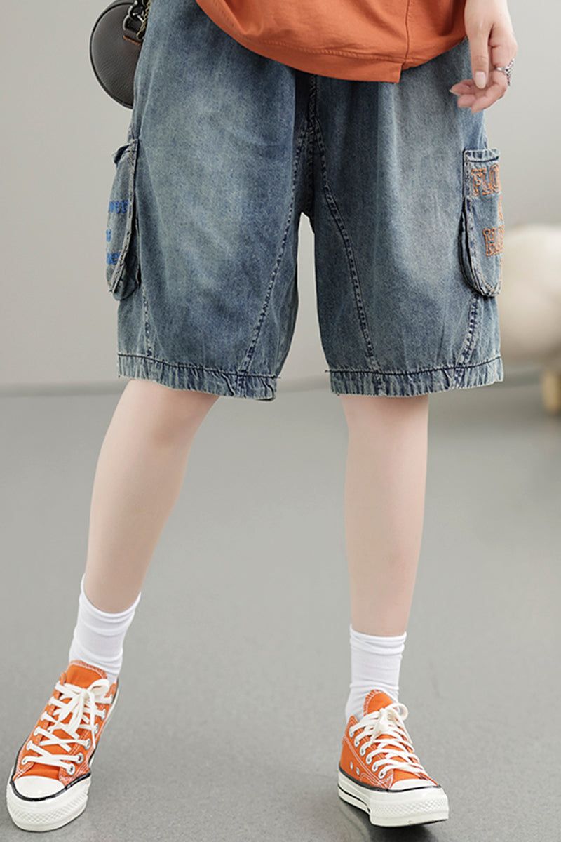 Kvinder Sommer Vintage Broderi Bomuld Denim Shorts