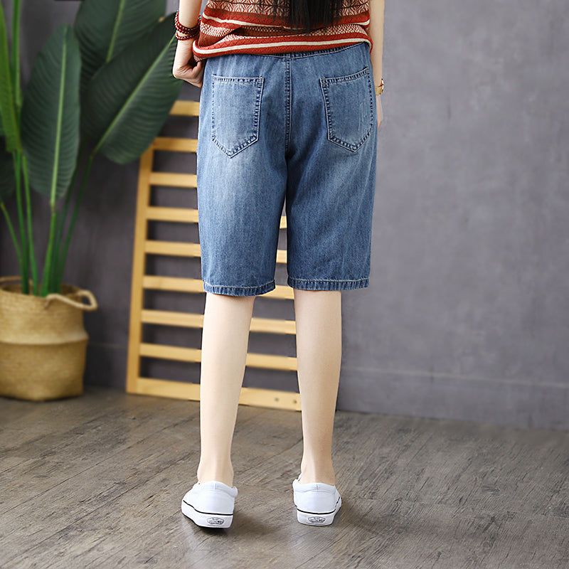 Kvinder Sommer Vintage Broderi Bomuld Denim Shorts