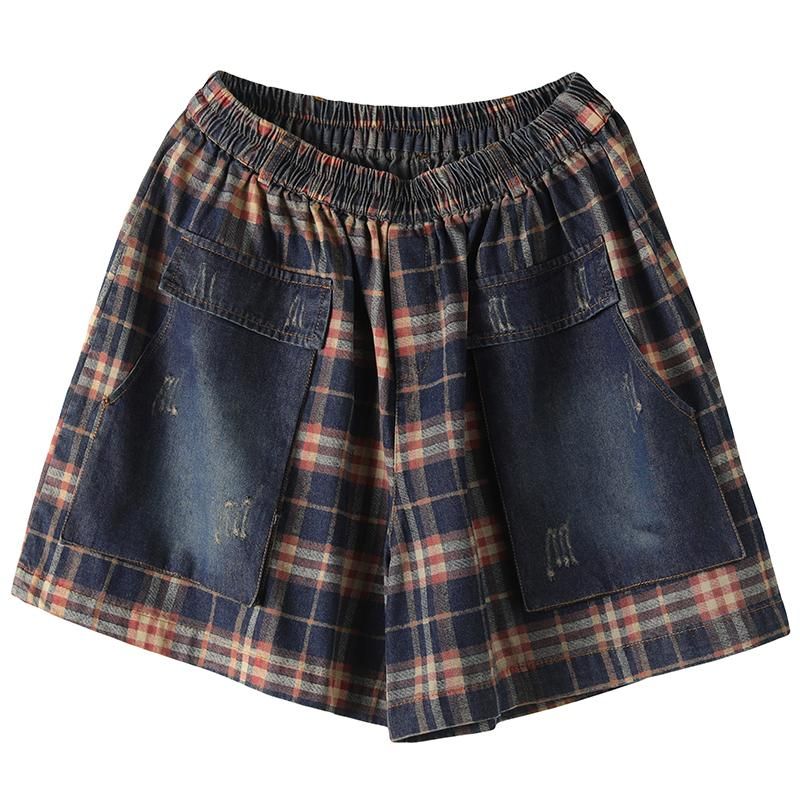 Kvinder Sommer Vintage Plaid Denimshorts