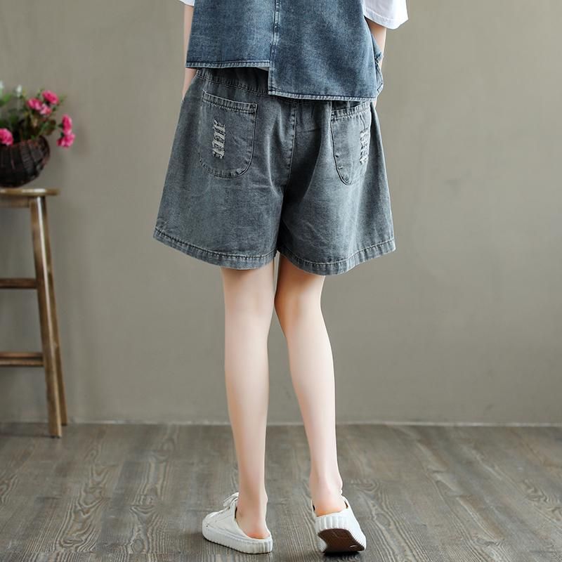 Plus Size Ripped Loose Vintage Denimshorts