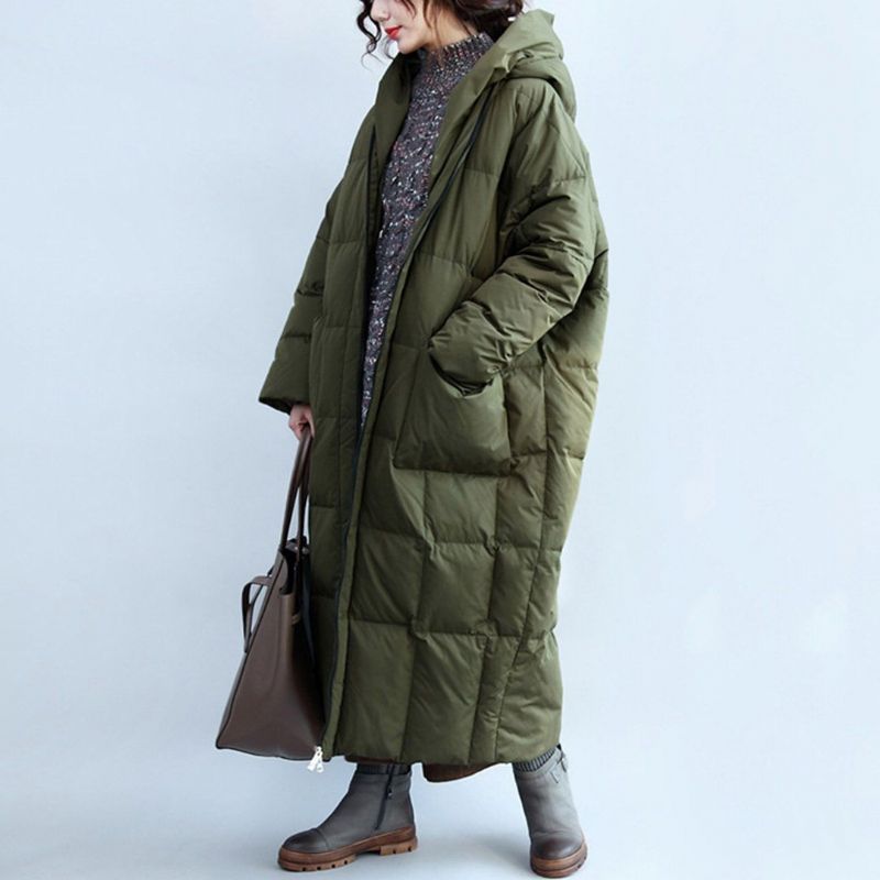 Løs Casual Solid Army Green Down Vinter Tyk Frakke