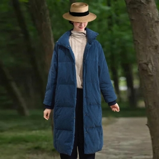 Winter Corduray Simple Thick Duck Down Blue Overcoat