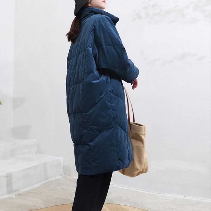 Winter Corduray Simple Thick Duck Down Blue Overcoat