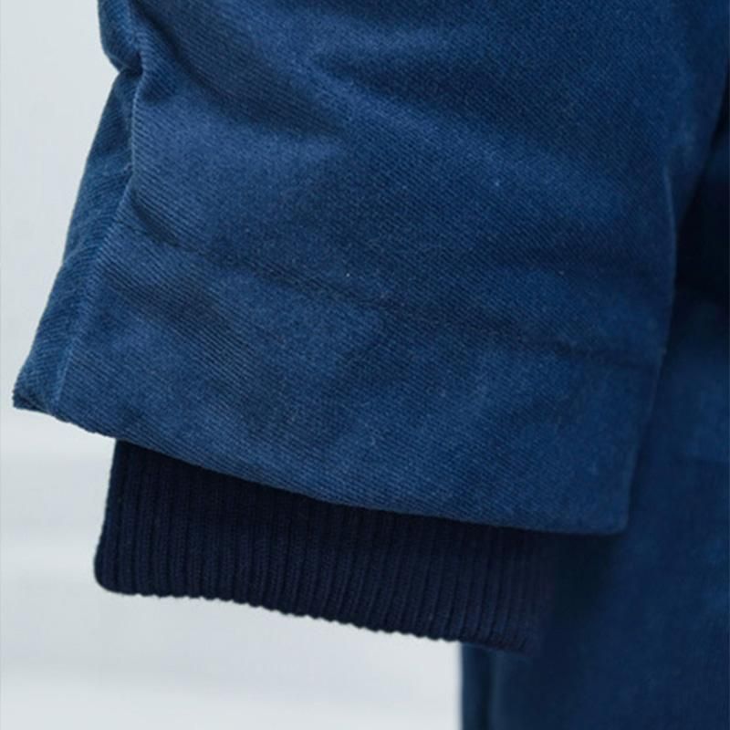 Winter Corduray Simple Thick Duck Down Blue Overcoat