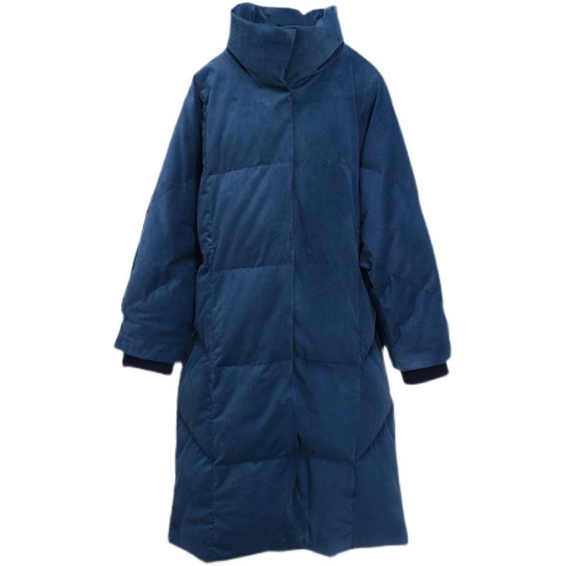 Winter Corduray Simple Thick Duck Down Blue Overcoat