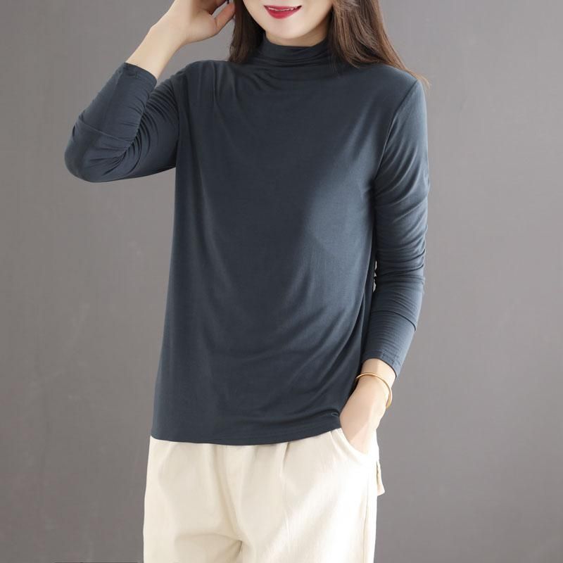 Autumn Turtleneck Bomuld Elastisk Langærmet T-shirt