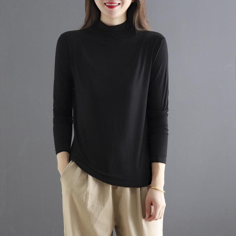 Autumn Turtleneck Bomuld Elastisk Langærmet T-shirt