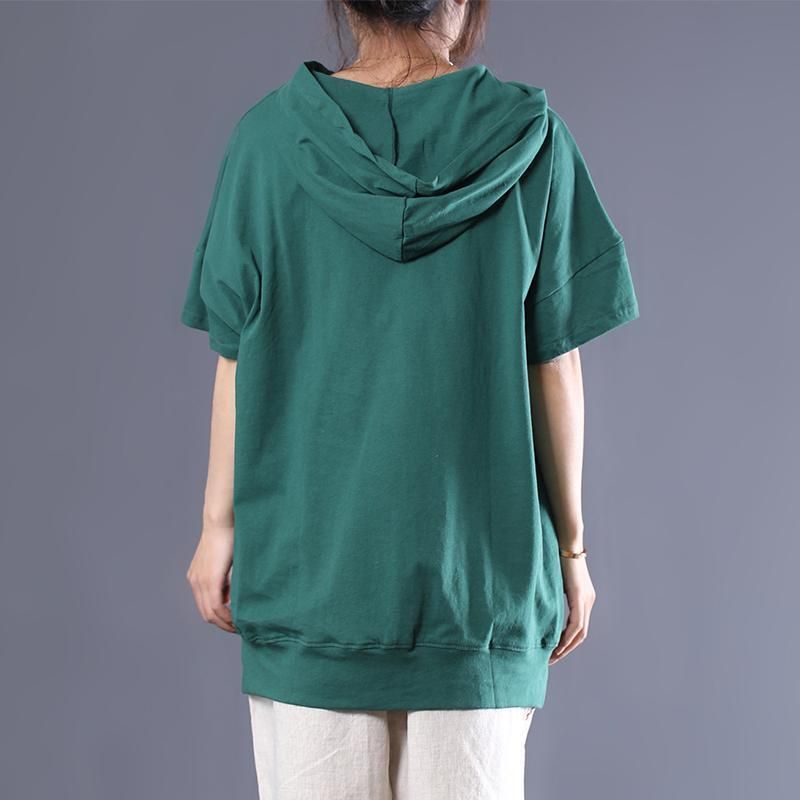 Bomuld Solid Hooded Double Pocket Bluse