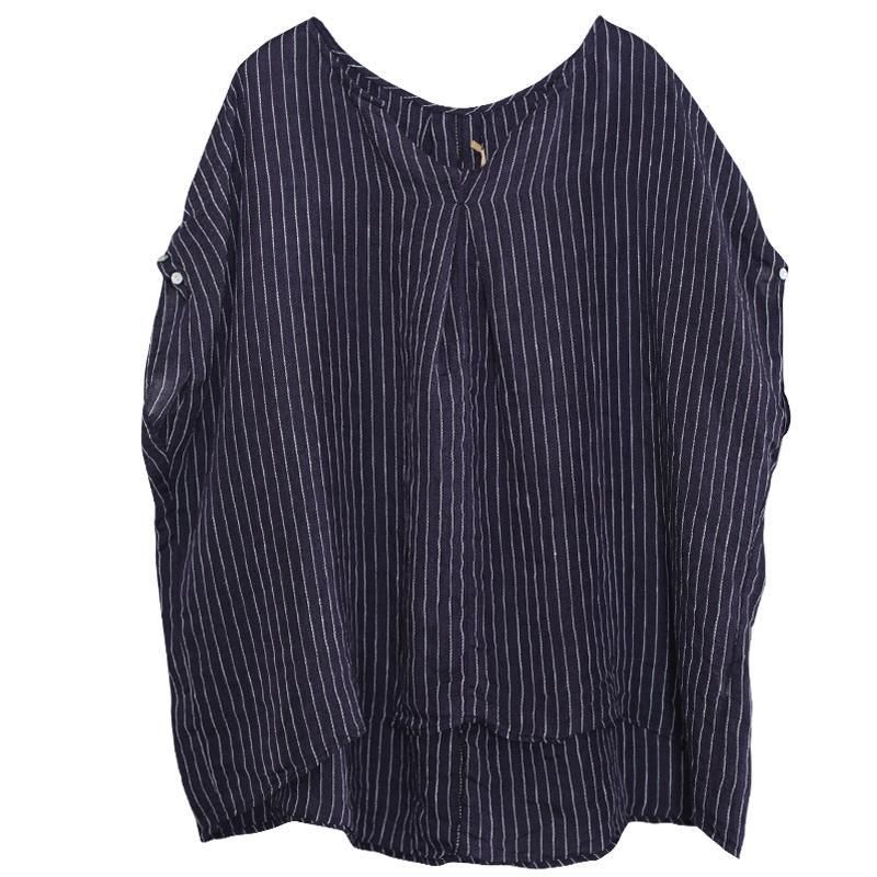 Casual Loose Stripes V-hals Hørbluse