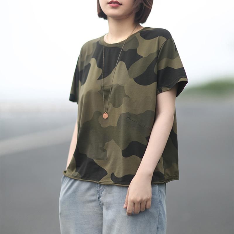 Casual Løs Camouflage T-shirt I Bomuld