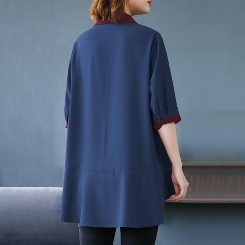 Chic Loose Simple Solid Høj Lav Langærmet Plus Size Skjorte