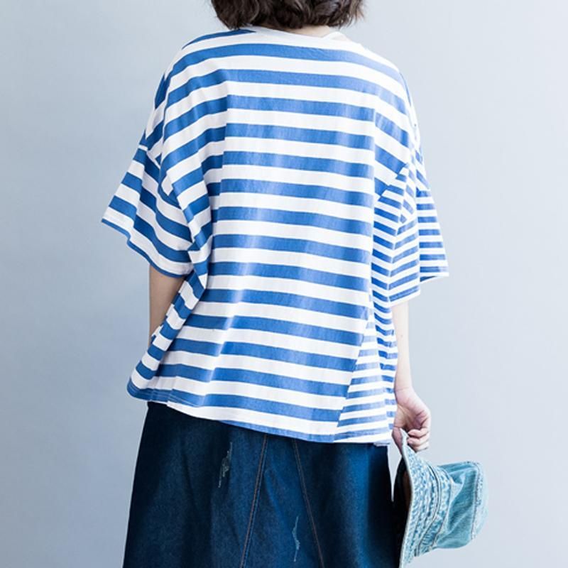 Dame Bomuld Casual Stripes Løs T-shirt