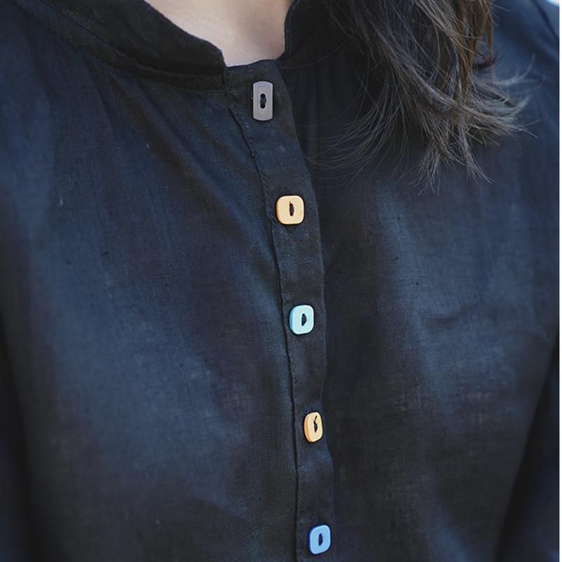 Efterår Bomuld Linned Stand Collar Shirt Damer