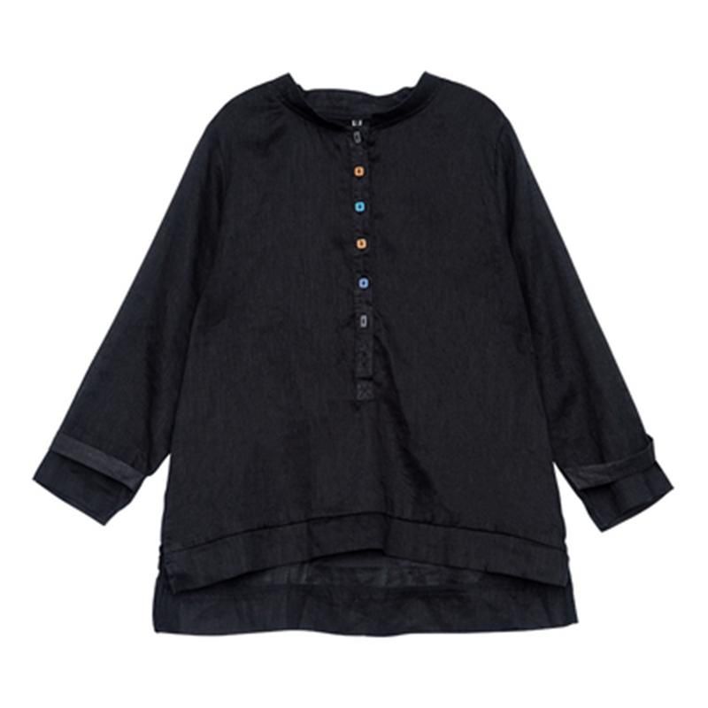 Efterår Bomuld Linned Stand Collar Shirt Damer