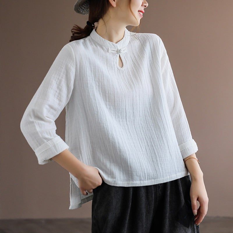 Etnisk Retro Spring Bomuld Linned Pullover Bluse