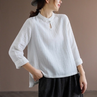 Etnisk Retro Spring Bomuld Linned Pullover Bluse