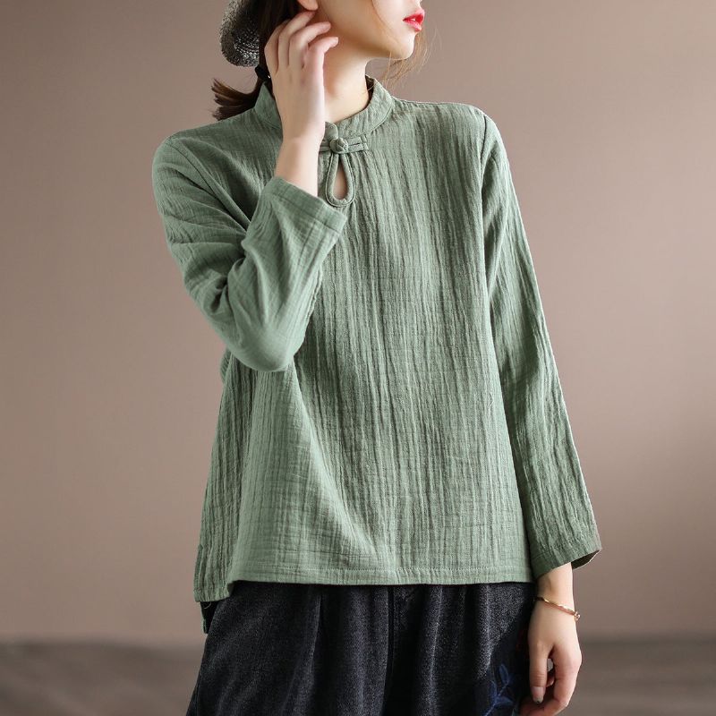 Etnisk Retro Spring Bomuld Linned Pullover Bluse