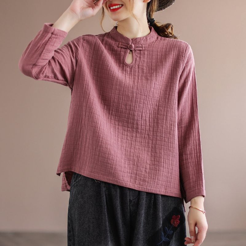 Etnisk Retro Spring Bomuld Linned Pullover Bluse