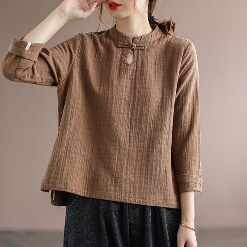 Etnisk Retro Spring Bomuld Linned Pullover Bluse