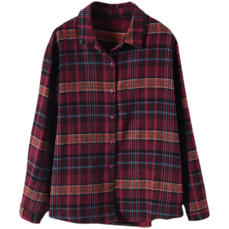 Forår Efterår Casual Retro Lapel Plaid Shirt