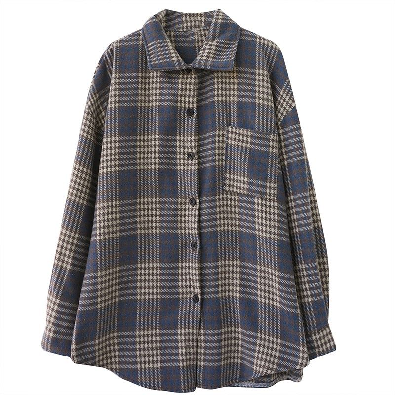 Forår Retro Casual Langærmet Løs Plaid Skjorte