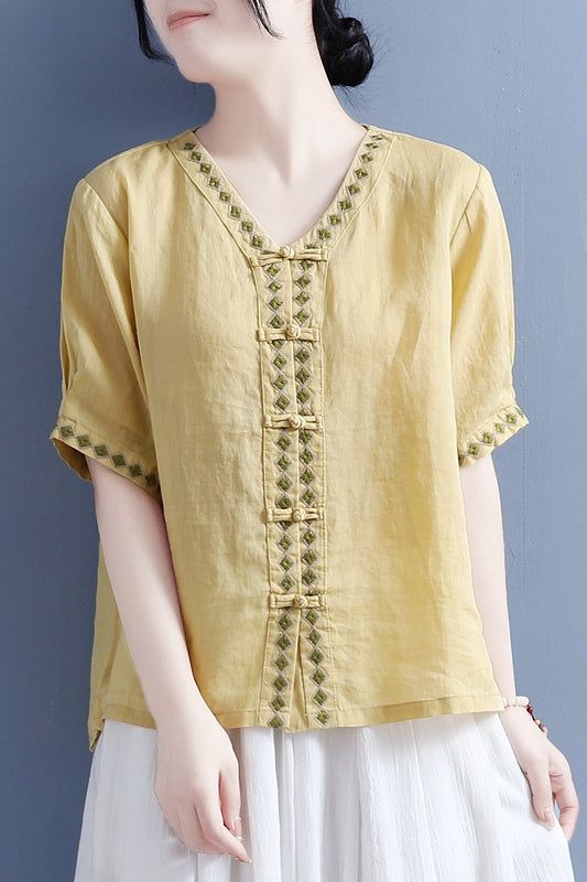 Kvinder Sommer Bomuld Linned Vintage Bluse