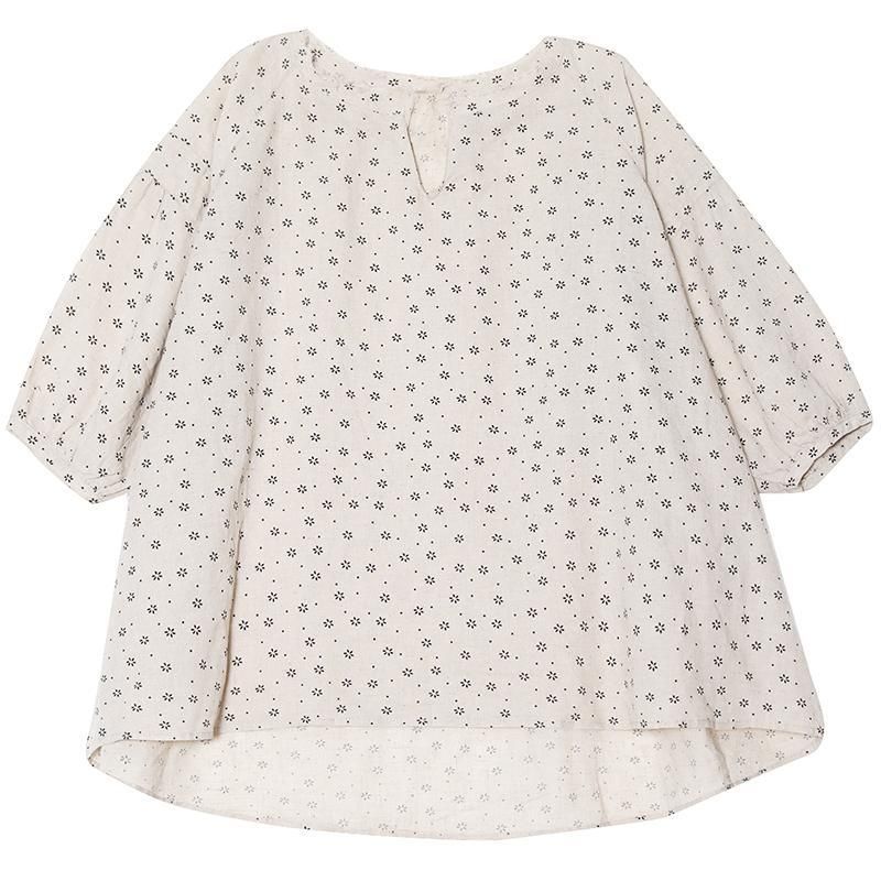 Løs Hør Ny Blomsterprint Polka Dot Komfortabel Bluse