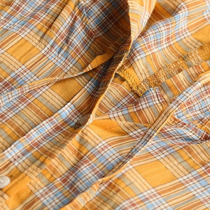 Plaid Lommer Bælteknappet Casual Hættebluse