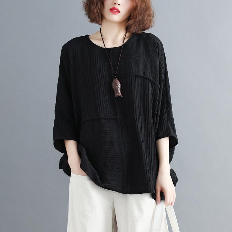 Plus Size Bat Sleeve Bomuld Linned T-shirt Hvid