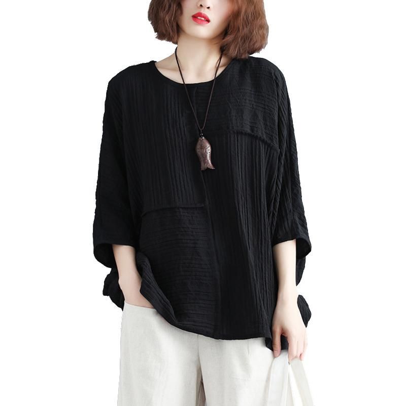 Plus Size Bat Sleeve Bomuld Linned T-shirt Hvid