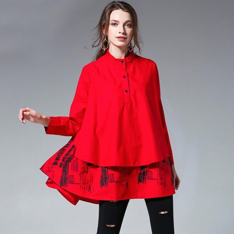 Plus Size Fashion Print Stand Collar Shirt