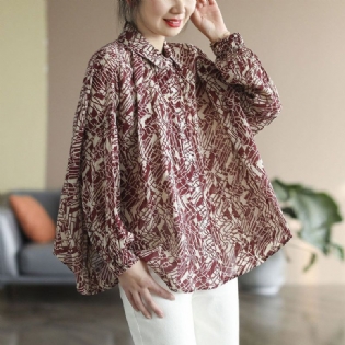 Plus Size Retro Bomuld Linned Spring Casual Løs Bluse