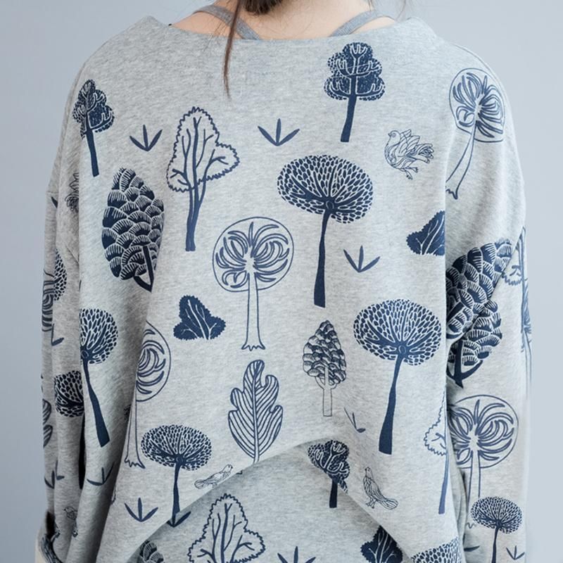 September Trykt Terry Bomuld Langærmet Sweater Shirt