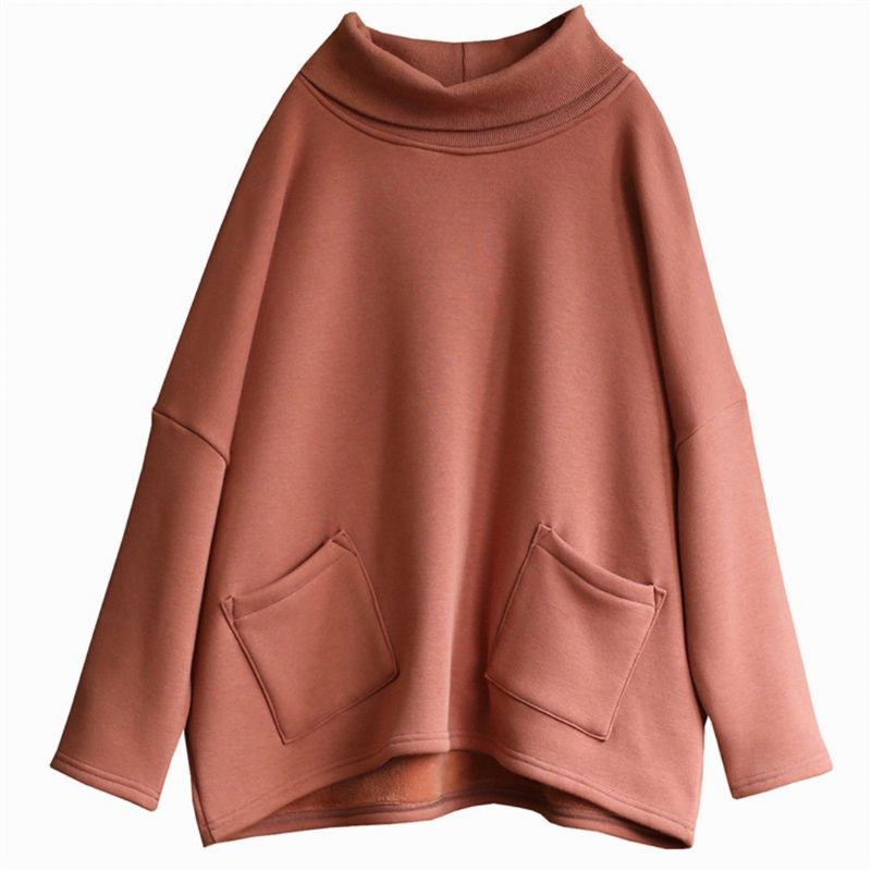 Solid Rullekrave Komfortabel Plys Sweatshirt