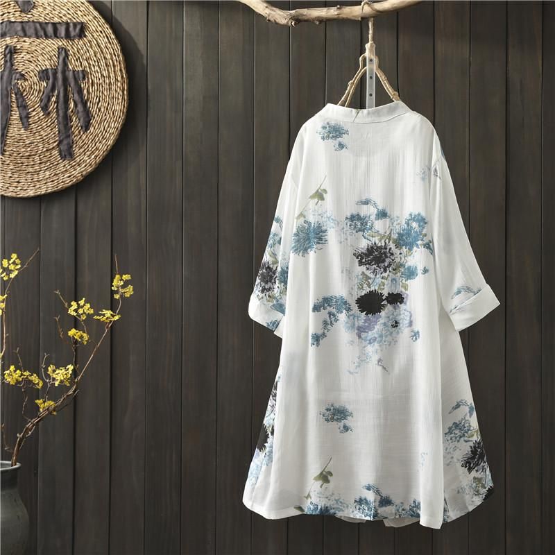 Sommer Retro Tynd Bomuld Lang Bluse