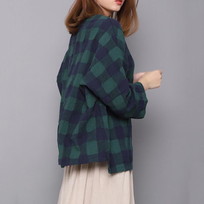 Spring Bomuld Linned Plaid Dameskjorte