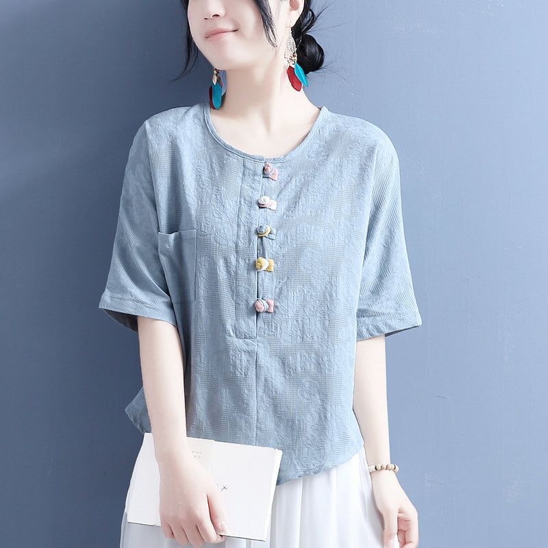 Summer Retro Buttons Bomuld Linned T-shirt