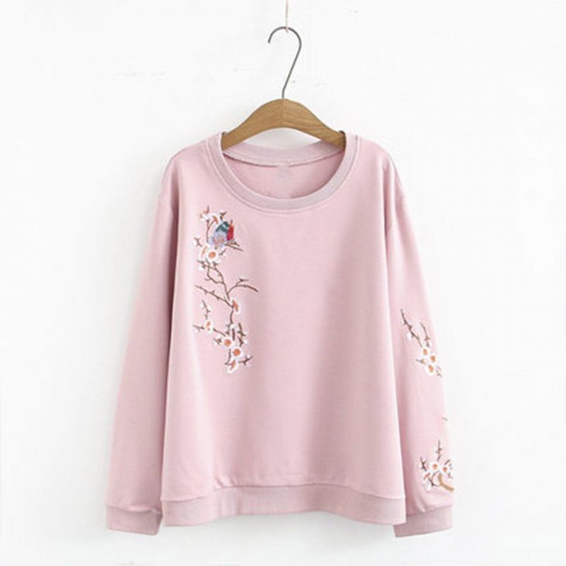 Tidligt Efterår Broderi Løs Casual Sweatshirt