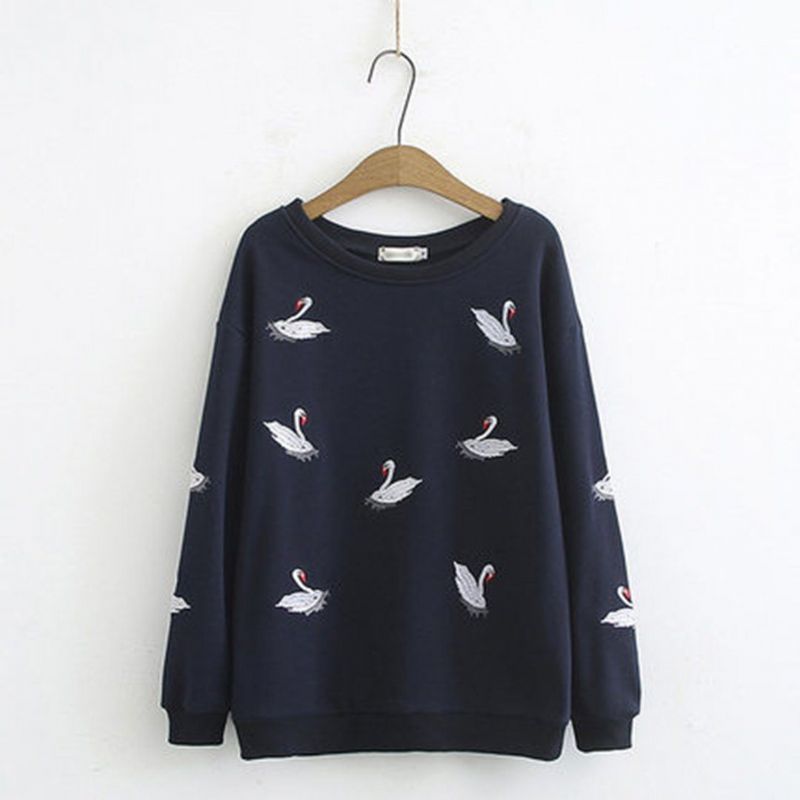 Autumn Crane Broderi Løs Sweatshirt