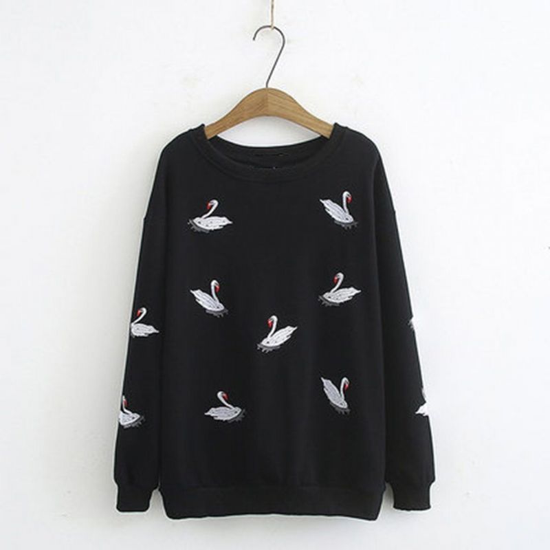 Autumn Crane Broderi Løs Sweatshirt