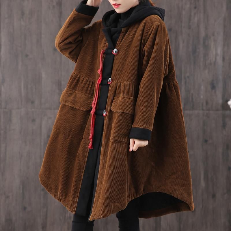 Autumn Winter Retro Plus Size Corduroy Hoodie Coat