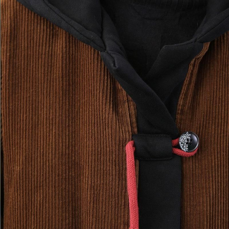 Autumn Winter Retro Plus Size Corduroy Hoodie Coat