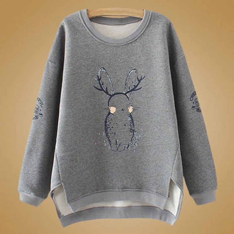 Høj Lav Casual Loose Printed Fleece Sweatshirt