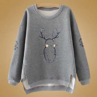 Høj Lav Casual Loose Printed Fleece Sweatshirt