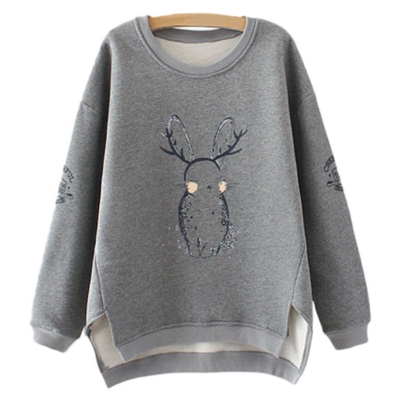 Høj Lav Casual Loose Printed Fleece Sweatshirt