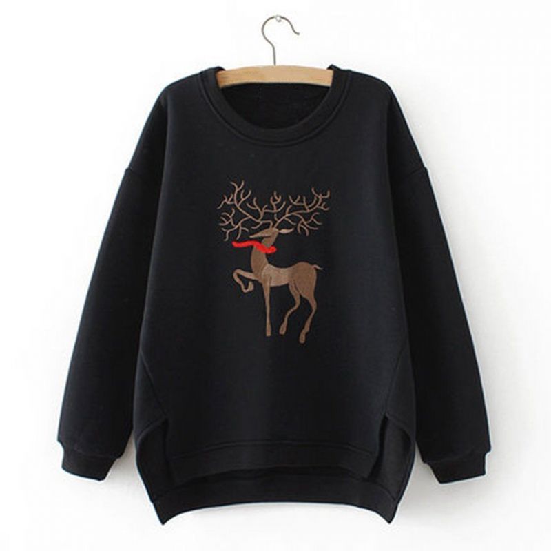 Høj Lav Casual Loose Printed Fleece Sweatshirt