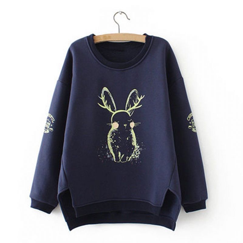 Høj Lav Casual Loose Printed Fleece Sweatshirt