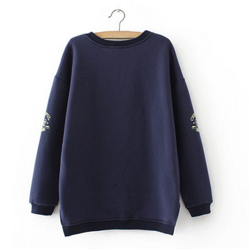 Høj Lav Casual Loose Printed Fleece Sweatshirt